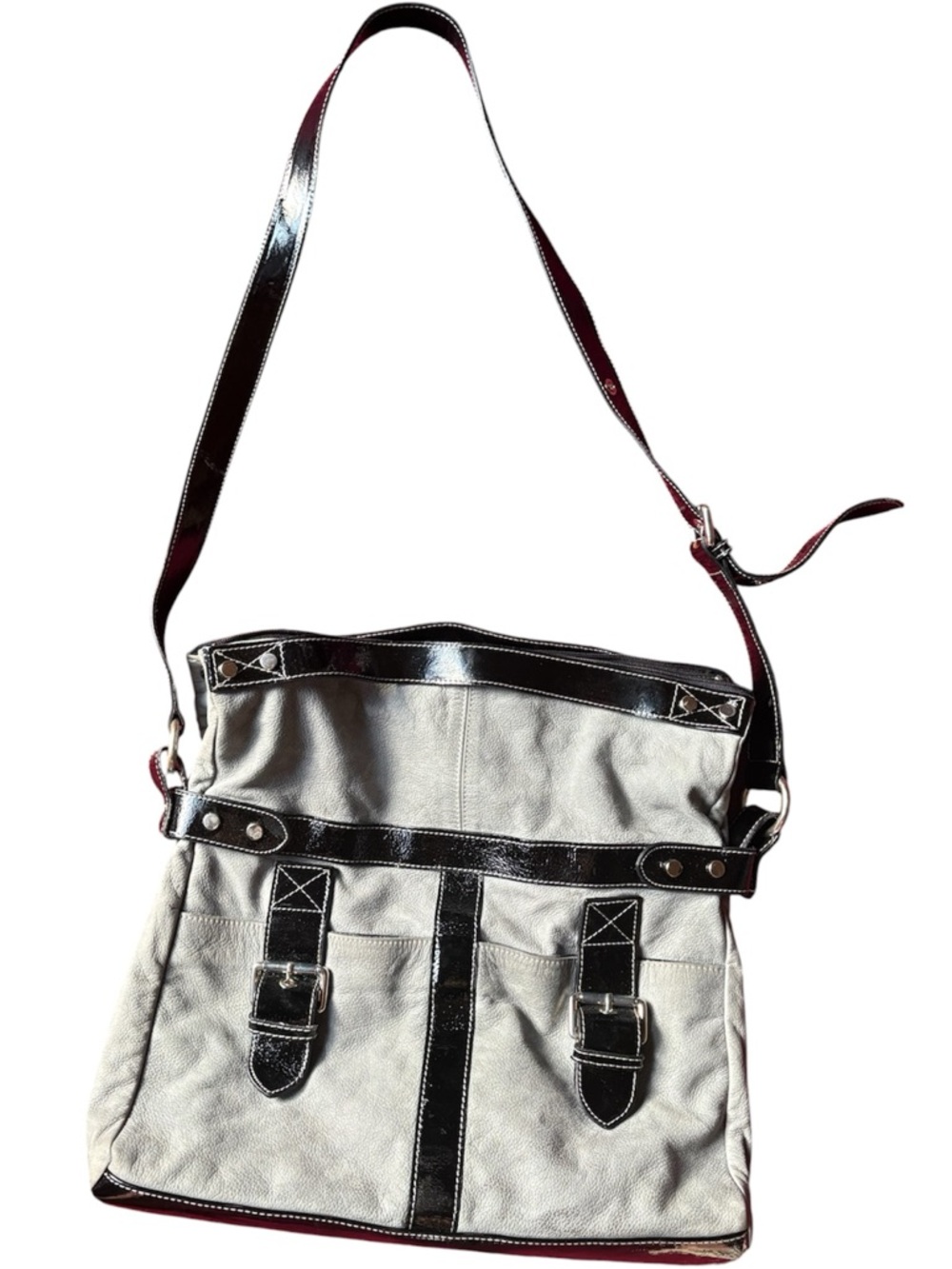 Pulicati Grey suede Black patent leather Crossbody Silver hardware large hobo